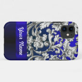  florale damast op blauw Case-Mate iPhone case (Achterkant (horizontaal))