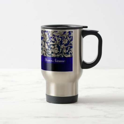  florale damast op blauw reisbeker (Rechts)