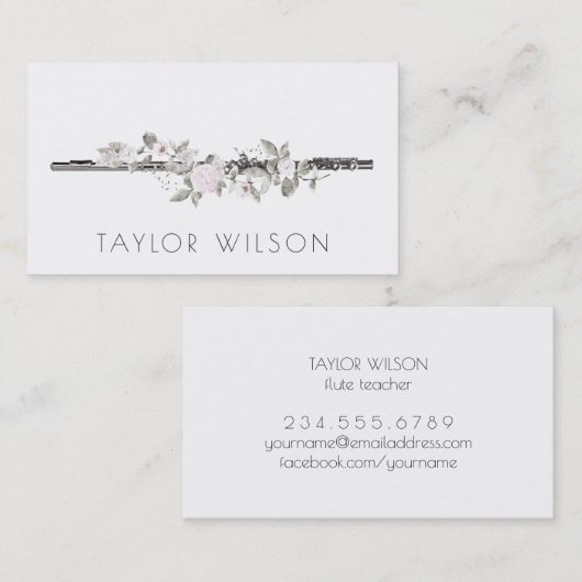 florale decor fluit leraar visitekaartje (Voorkant / Achterkant)