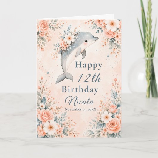 Florale Dolfijn Verjaardag Kaart (Voorkant)