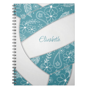 florale doodle blauwgroen white volleyball journal notitieboek