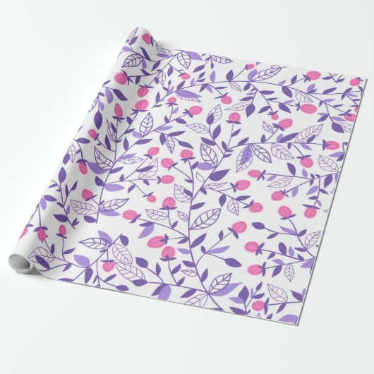 Florale doodles roze en violet cadeaupapier (Uitgerold)