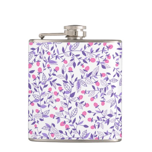 Florale doodles roze en violet heupfles (Voorkant)