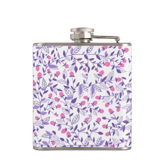 Florale doodles roze en violet heupfles (Achterkant)