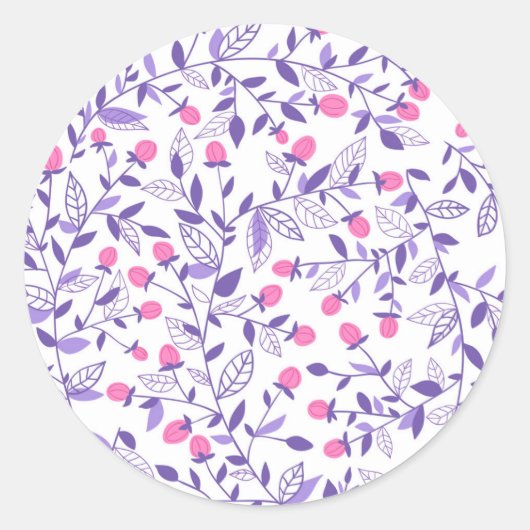 Florale doodles roze en violet ronde sticker (Voorkant)