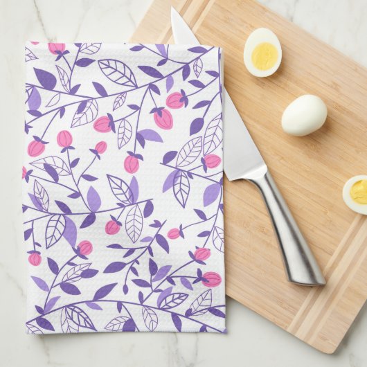 Florale doodles roze en violet theedoek (Quarter Fold)