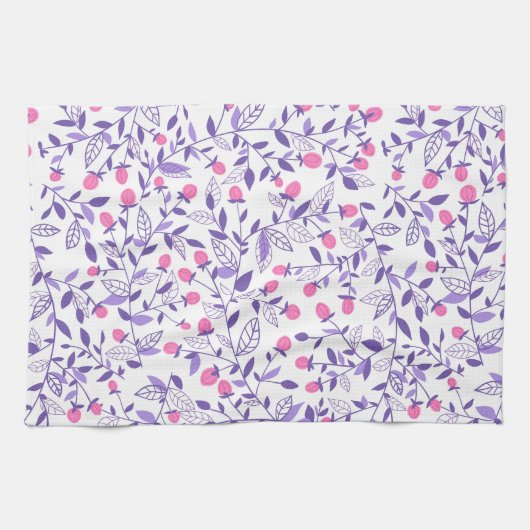 Florale doodles roze en violet theedoek (Horizontaal)
