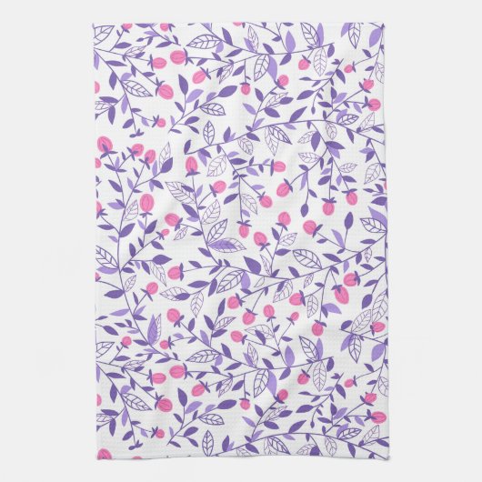 Florale doodles roze en violet theedoek (Verticaal)