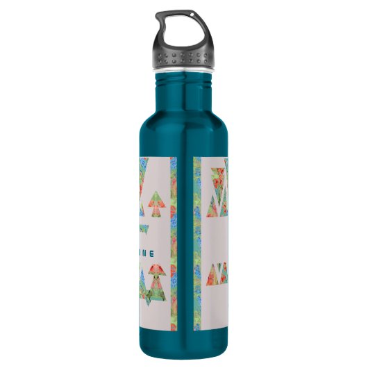 Florale driehoeken en pijlen met jouw naam waterfles  (Achterkant)