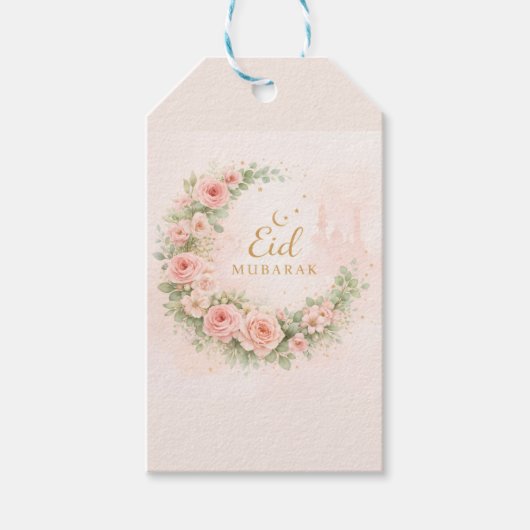 Florale Eid Mubarak – Roze Islamitisch Cadeau f Cadeaulabel (Voorkant)