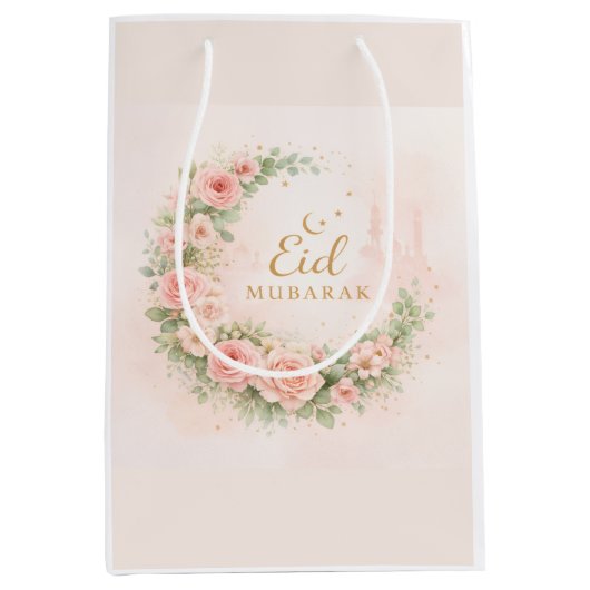 Florale Eid Mubarak – Roze Islamitisch Cadeau f Medium Cadeauzakje (Voorkant)