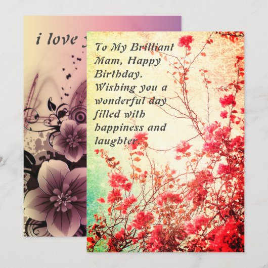 florale elegant blije verjaardag briljante mam kaart (Voorkant / Achterkant)