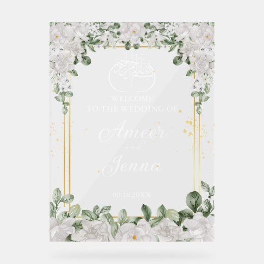 Florale Elegante Moslim Islamitische Huwelijksinga Acryl Bord (Voorkant)