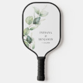 Florale Eucalyptus Bladeren Script Huwelijk Pickleball Paddle (Achterkant)
