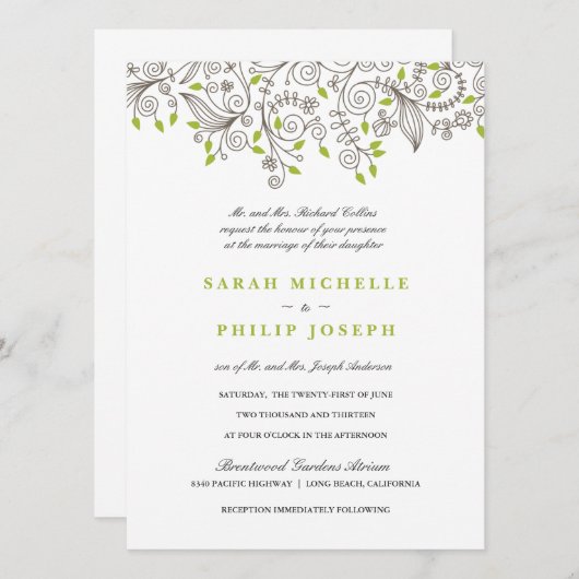 Florale Fancy zweefjes Plechtige bruiloft Kaart (Voorkant / Achterkant)