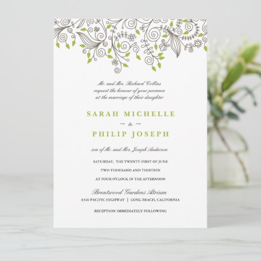 Florale Fancy zweefjes Plechtige bruiloft Kaart (Staand voorkant)