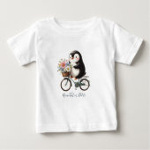 Florale Fiets Pinguïn Baby T-Shirt (Voorkant)