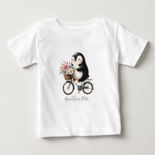 Florale Fiets Pinguïn Baby T-Shirt (Voorkant)