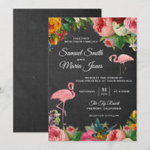 Florale Flamingo Krijtbord Trouw Uitnodiging