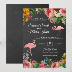 Florale Flamingo Krijtbord Trouw Uitnodiging