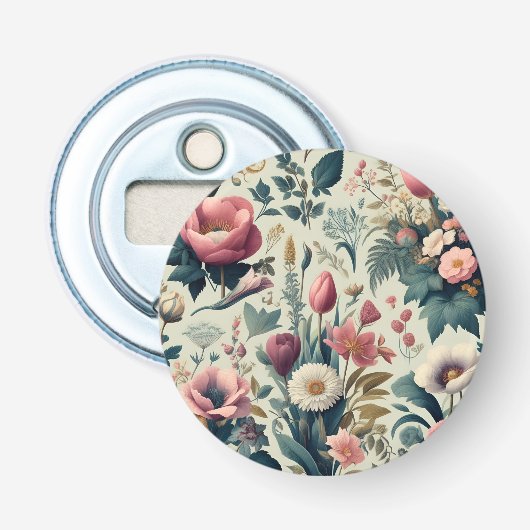 Florale Flesopener | Elegant Baraccessoire Cadeau Button Flesopener (Voorkant)