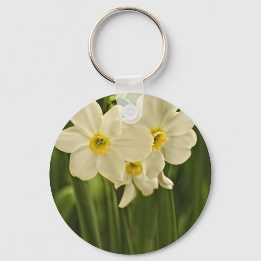 Florale fotografie: White Spring Narcissus Sleutelhanger (Voorkant)