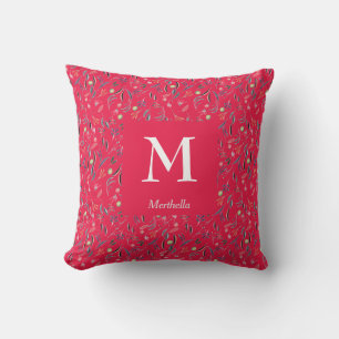 FLORALE Framboos   Gepersonaliseerd   MONOGRAM Kussen