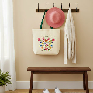 Florale geborduurde gepersonaliseerde boodschappen tote bag