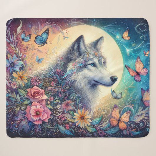 Florale Geest: De Wolf in Bloei Sherpa Deken (Voorkant (horizontaal))