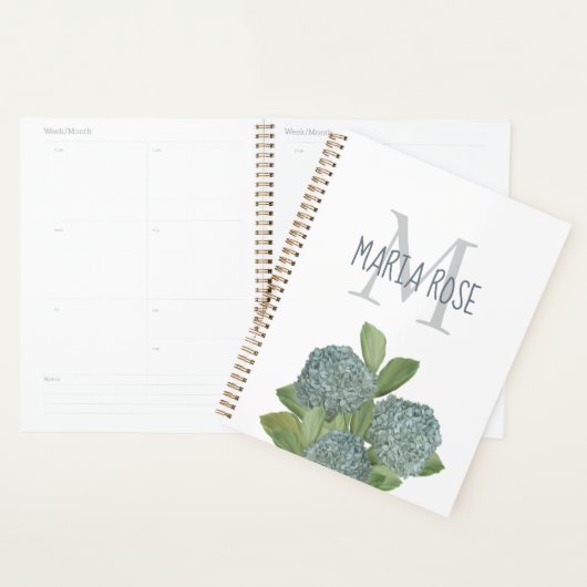 Florale Gepersonaliseerde Monogram Aangepaste Blau Planner (Display)