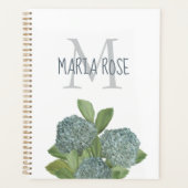 Florale Gepersonaliseerde Monogram Aangepaste Blau Planner (Voorkant)