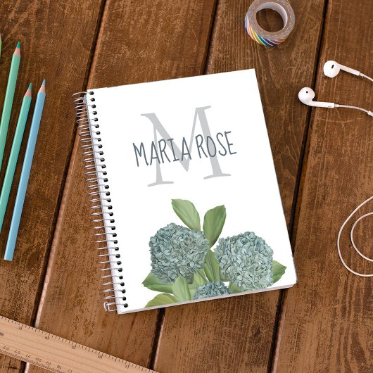 Florale Gepersonaliseerde Monogram Aangepaste Blau Planner