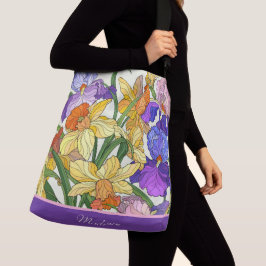  florale, geverfde irissen, op maat gesneden crossbody tas