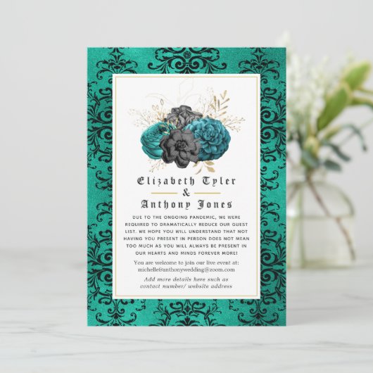 Florale gotische verkleinde huwelijksgastenlijst aankondiging (Staand voorkant)