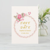 Florale goud save the date kaart (Staand voorkant)