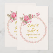 Florale goud save the date kaart (Voorkant / Achterkant)