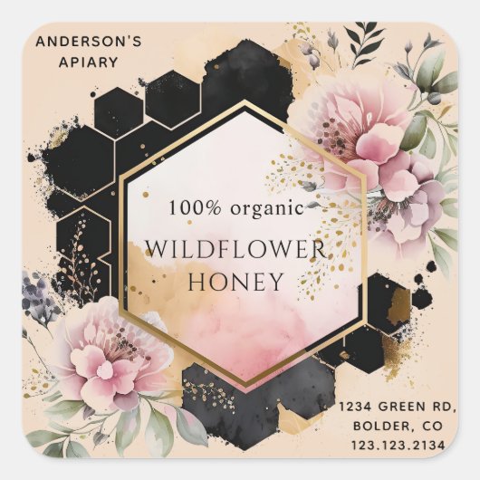 florale gouden honing jar apiary square sticker (Voorkant)