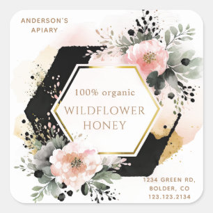 florale gouden honing jar apiary square sticker