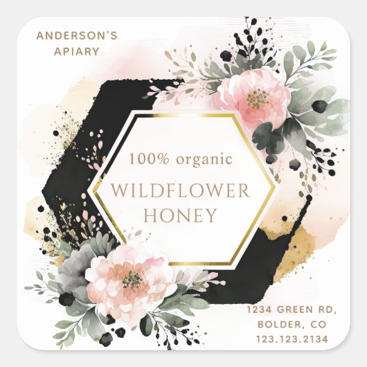 florale gouden honing jar apiary square sticker (Voorkant)