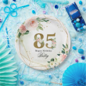 Florale & Gouden Persoonlijke 85e Verjaardag Papieren Bordje (Feest)