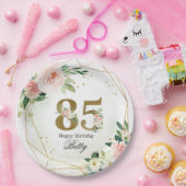Florale & Gouden Persoonlijke 85e Verjaardag Papieren Bordje (Feest)