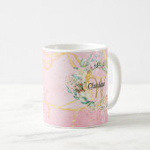 Florale Gouden Script Monogram Roze Geode Agaat Koffiemok (Voorkant rechts)