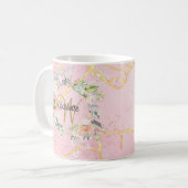 Florale Gouden Script Monogram Roze Geode Agaat Koffiemok (Voorkant links)
