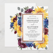 Florale grens tussen Sunflower Burgundy Navy Kaart (Voorkant / Achterkant)