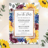 Florale grens tussen Sunflower Burgundy Navy Save The Date