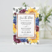 Florale grens tussen Sunflower Burgundy Navy Save The Date (Staand voorkant)