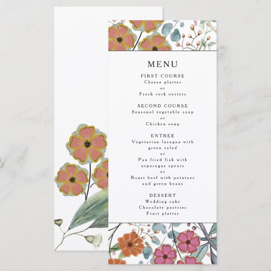 Florale grens van wilde bloemen Berichten menu (Voorkant / Achterkant)