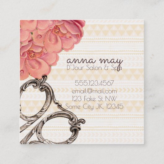  florale haarstylist roze haarstylist vierkante visitekaartje (Achterkant)