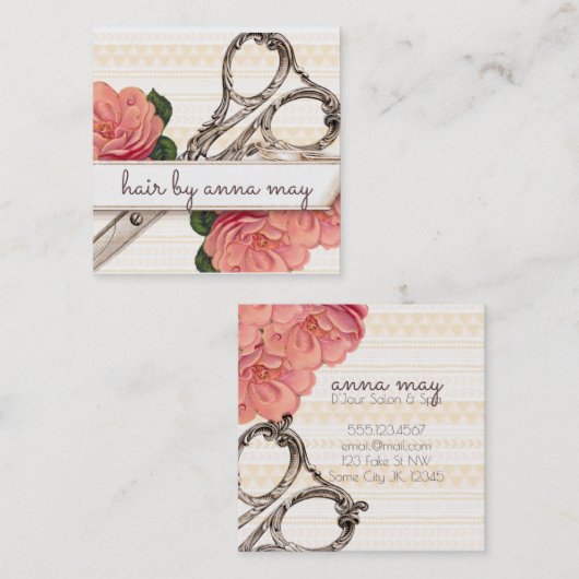 florale haarstylist roze haarstylist vierkante visitekaartje (Voorkant / Achterkant)