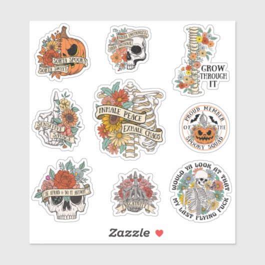 Florale Halloween Pompoen Skelet Schedel Sticker (Vel)